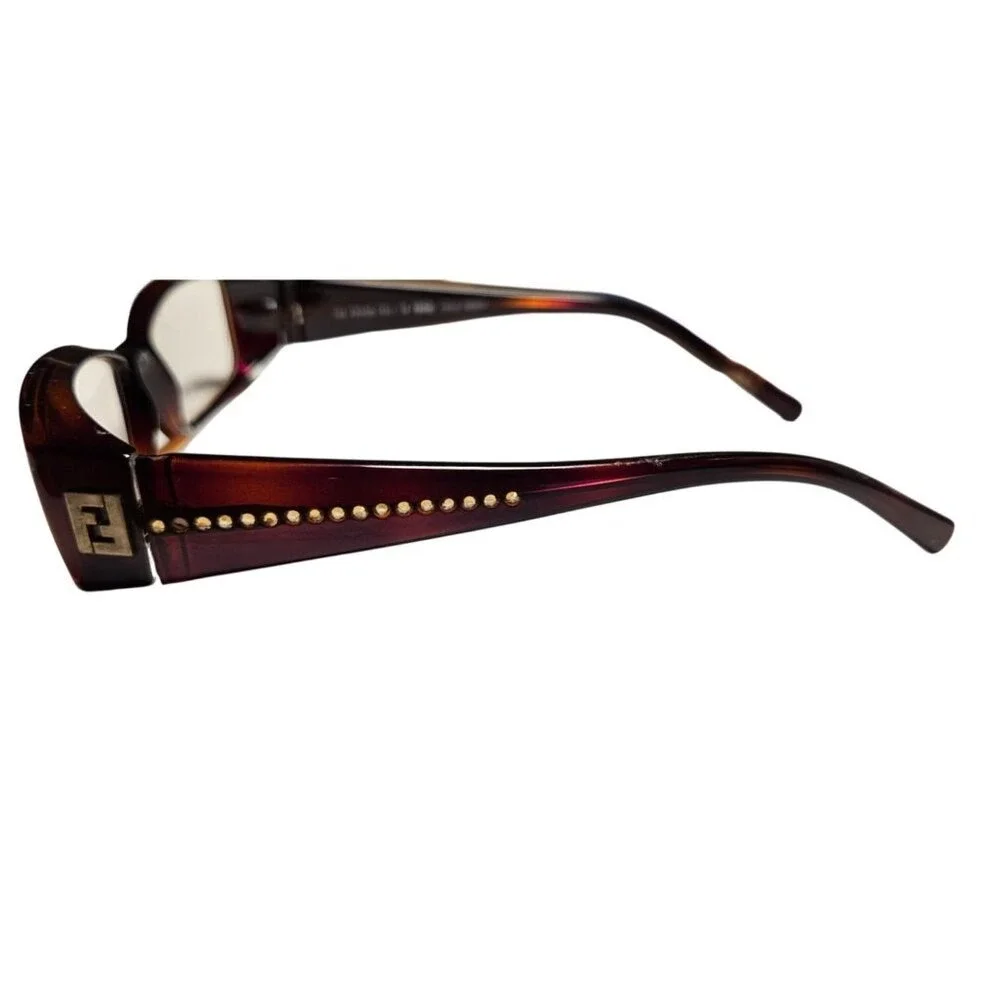 Frames‎ Only Fendi F625R 51-16 Burgundy Rectangular Eyeglasses Gold Rhinestones
